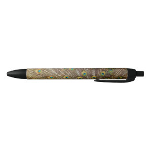 Peacock Tail Feathers Black Ink Pen