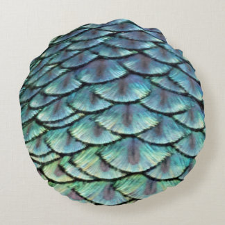 Peacock Tail Feathers Round Cushion