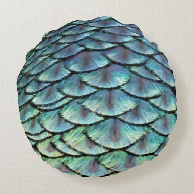 Peacock Tail Feathers Round Cushion (Back)
