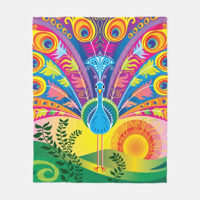 Peacock Tail Fleece Blanket (Front)