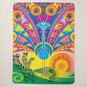Peacock Tail Radiance Sherpa Blanket