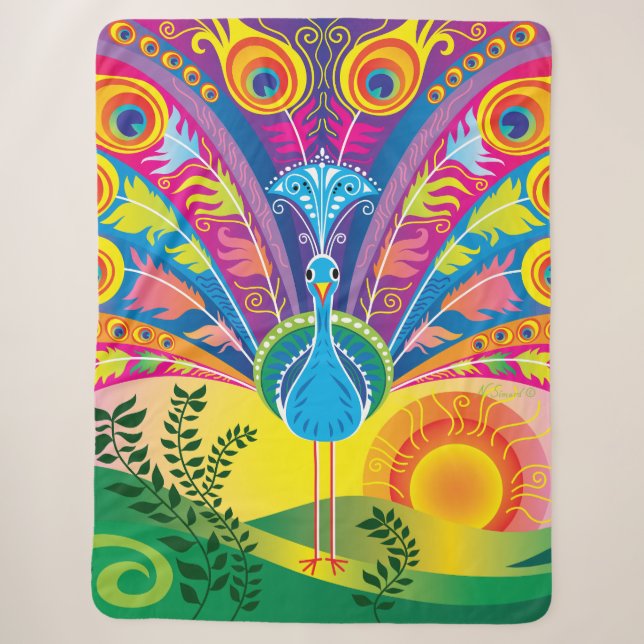 Peacock Tail Radiance Sherpa Blanket (Front)