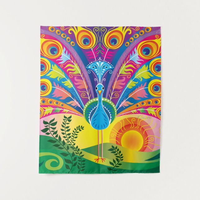 Peacock Tail Radiance Tapestry (Front)