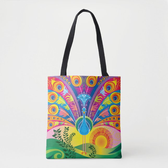 Peacock Tail Radiance Tote Bag (Front)