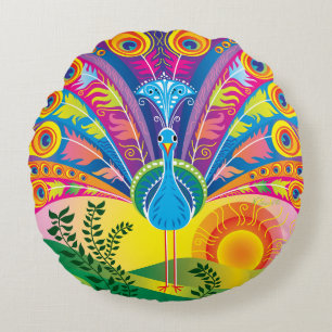 Peacock Tail Round Cushion