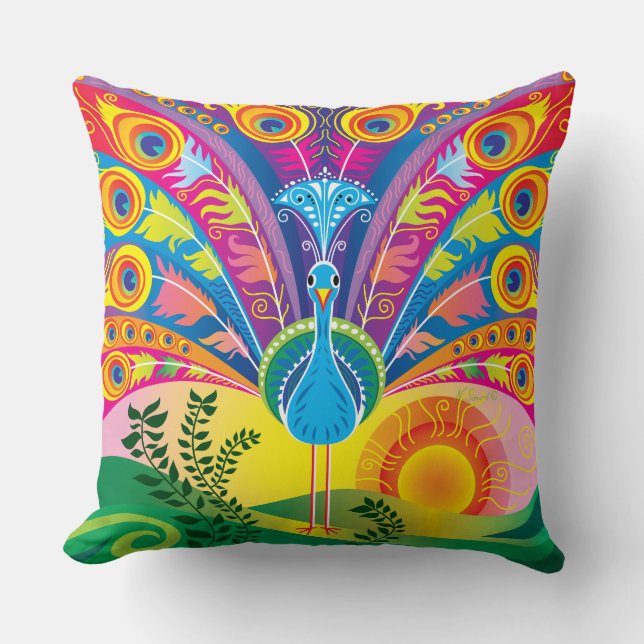 Peacock Tail Throw Pillow (Front)