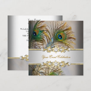 Peacock Teal Blue Gold Elegant Party Invitation