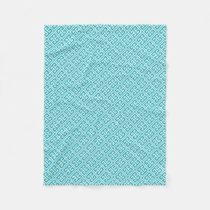 Peacock Teal Greek Key Pattern Fleece Blanket