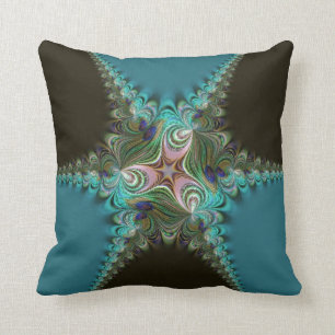 Peacock Teal+Green Fractal Twist Cushion