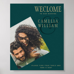 Peacock TEAL Green Gold Wedding PHOTO Welcome SIGN