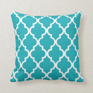 Peacock Teal Quatrefoil Pattern Cushion