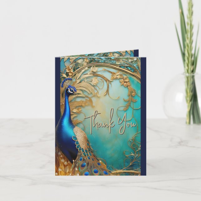 Peacock thank you art nouveau vintage chic card (Front)