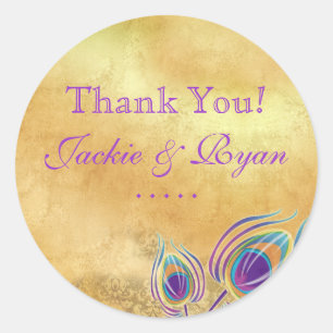 Peacock Thank You Stickers Vintage Gold Purple
