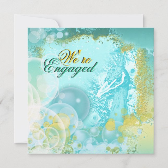 Peacock theme elegant engagement invitation (Front)