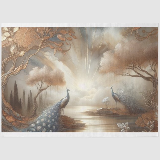 Peacock Tissue Paper Decoupage Gift Wrapping (Front)