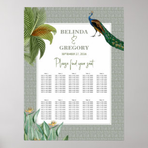 Peacock Tropical Greenery Wedding Seating Chart
