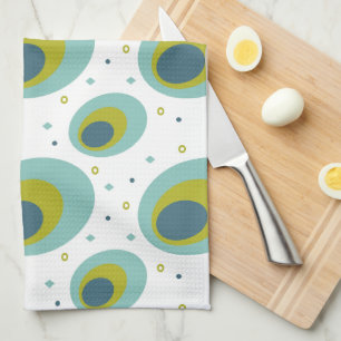 Peacock Turquoise Green Blue Oval Pattern Mid Mod Tea Towel