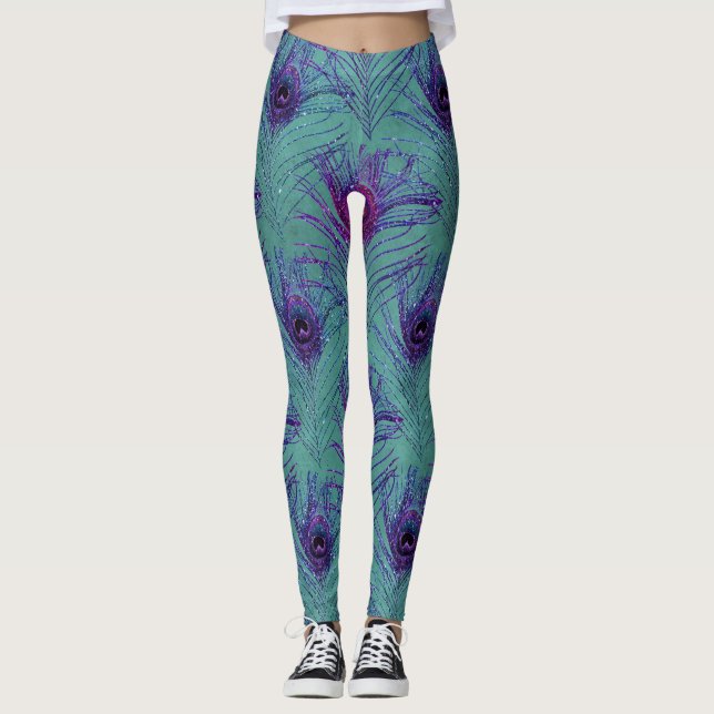 Peacock turquoise plumage leggings (Front)