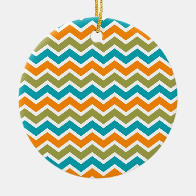 Peacock Vibrant Tribal Zigzag Ceramic Ornament (Front)