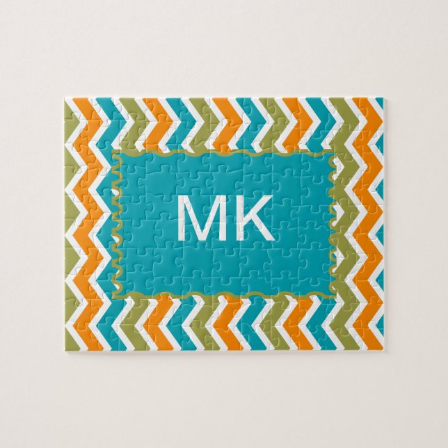 Peacock Vibrant Tribal Zigzag Jigsaw Puzzle (Horizontal)