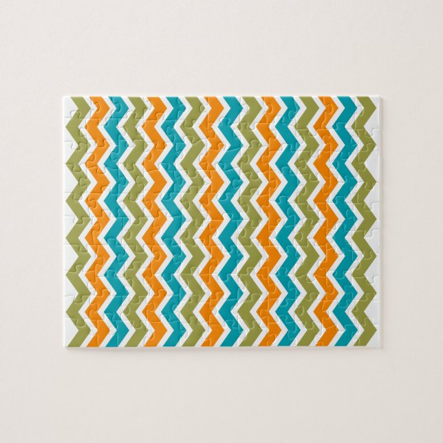 Peacock Vibrant Tribal Zigzag Jigsaw Puzzle (Horizontal)