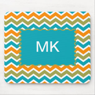 Peacock Vibrant Tribal Zigzag Mouse Pad