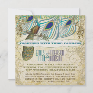Peacock Vintage 3 Feathers with Peacock Invitation