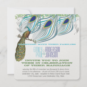 Peacock Vintage 3 Feathers with Peacock Invitation