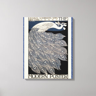 Peacock Vintage Blue Art Nouveau Art Canvas Print