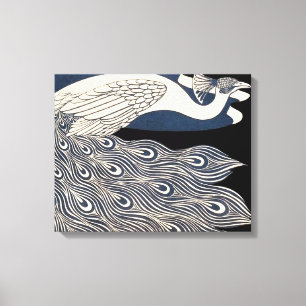 Peacock Vintage Blue Art Nouveau Art Canvas Print