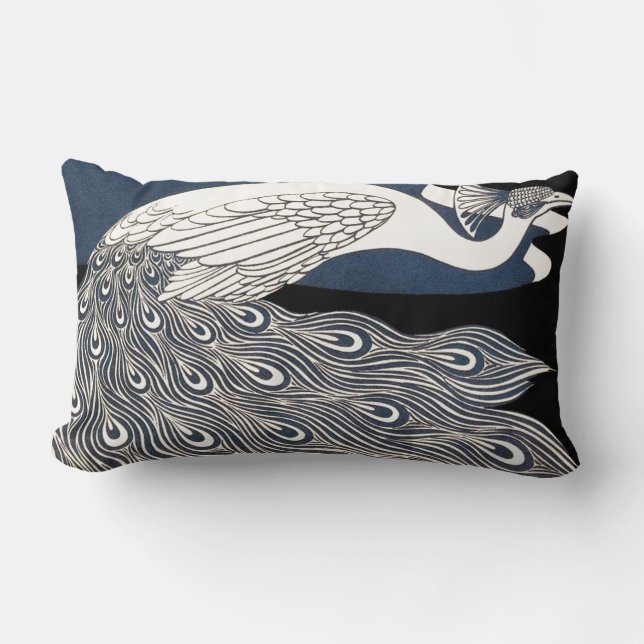 Peacock Vintage Blue Art Nouveau Art Lumbar Cushion (Front)