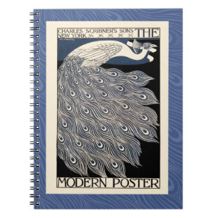 Peacock Vintage Blue Art Nouveau Art Notebook