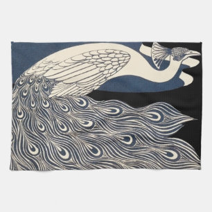 Peacock Vintage Blue Art Nouveau Art Tea Towel