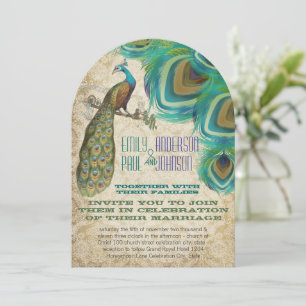 Peacock Vintage Feathers with Peacock Invitation