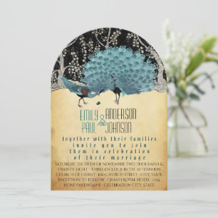 Peacock Vintage  Feathers with Peacocks Invitation
