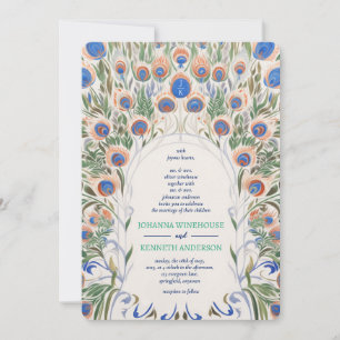 Peacock Vintage frame Monogram Wedding Invitation