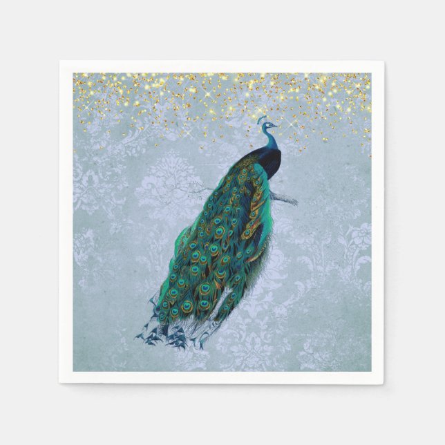 Peacock Vintage Gold Confetti  Glam Napkin (Front)