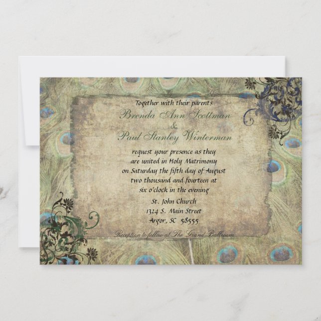 Peacock Vintage Wedding Invitation (Front)