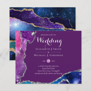 Peacock Violet Blue Agate Wedding Invite BUDGET