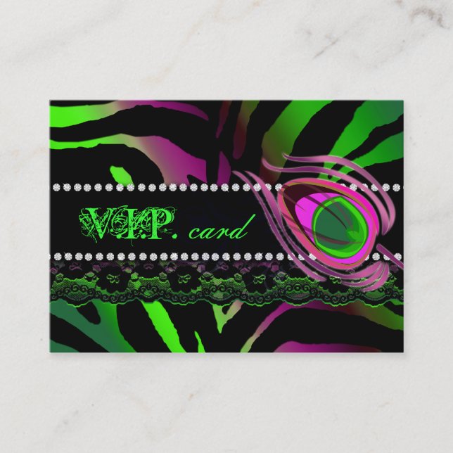 Peacock VIP Card Lace Zebra Lime Pink (Front)