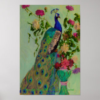 Peacock w/Dahlia's by Rachel Uchizono Poster