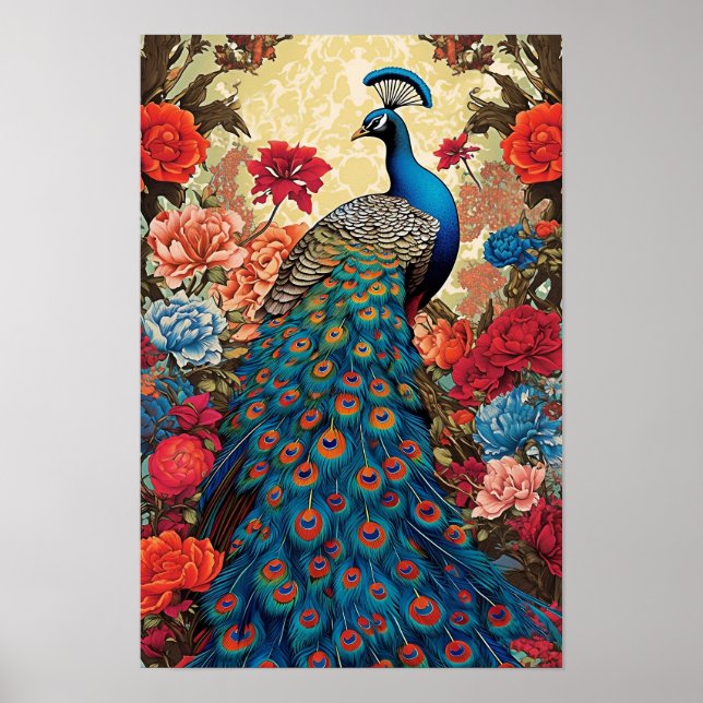 Peacock Wall Poster, Vibrant Art Illustration Poster (Front)