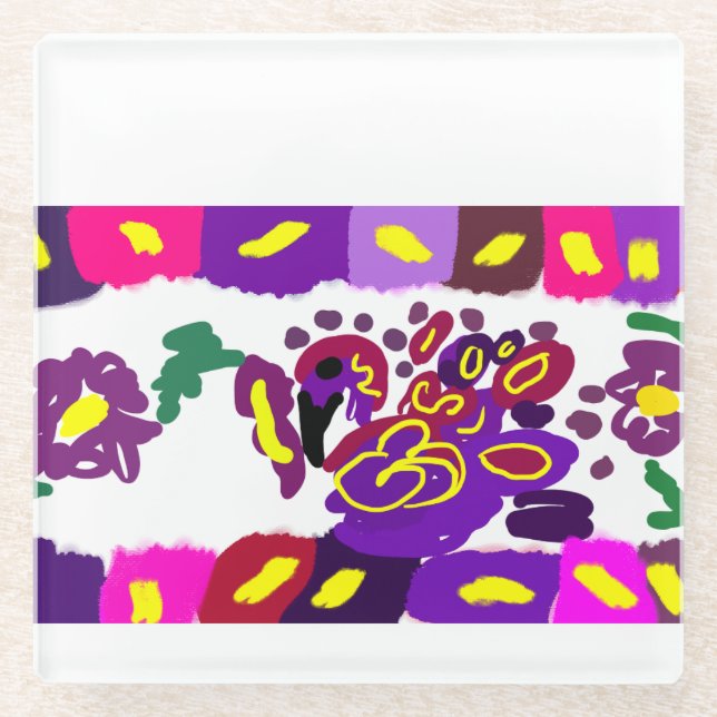 Peacock  warm     glass coaster (Front)