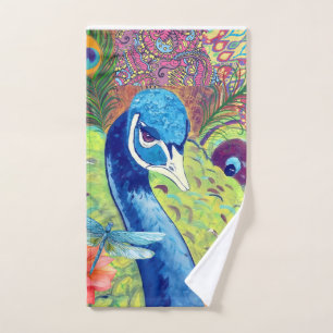 Peacock washcloth hand towel