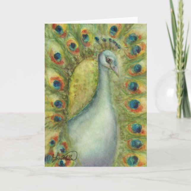 Peacock watercolor blank card Royal  Serendipity (Front)