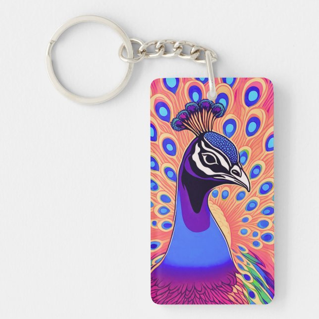 Peacock Watercolor Key Ring (Front)