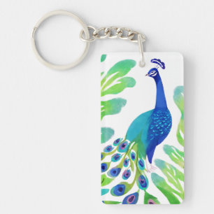 Peacock Watercolor Key Ring