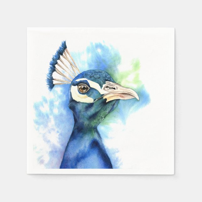 Peacock Watercolor Painting Napkin (Front)