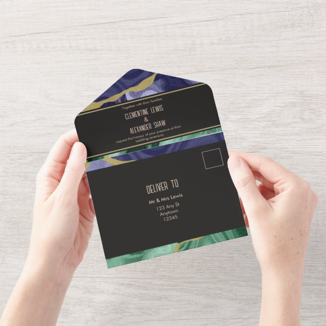 Peacock Watercolour Agate  All In One Invitation (Opening)