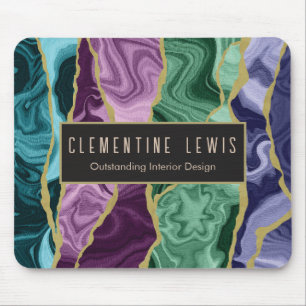 Peacock Watercolour Agate Customisable Mouse Pad